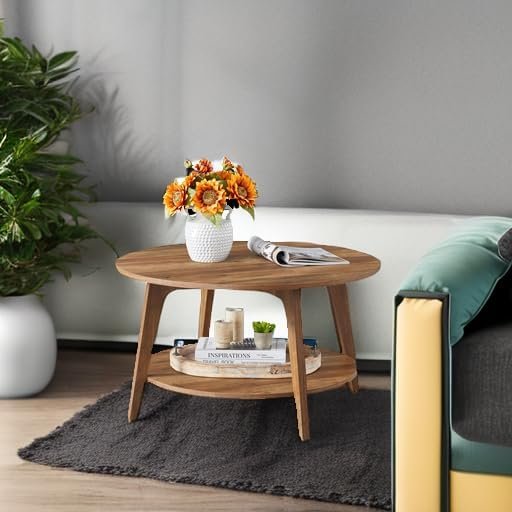 VASAGLE Maezo Round Coffee Table, 2‑Tier, Honey Brown, ULCT243K41. 1 TopToHome